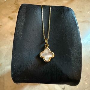 14K gold mother of pearl clover necklace